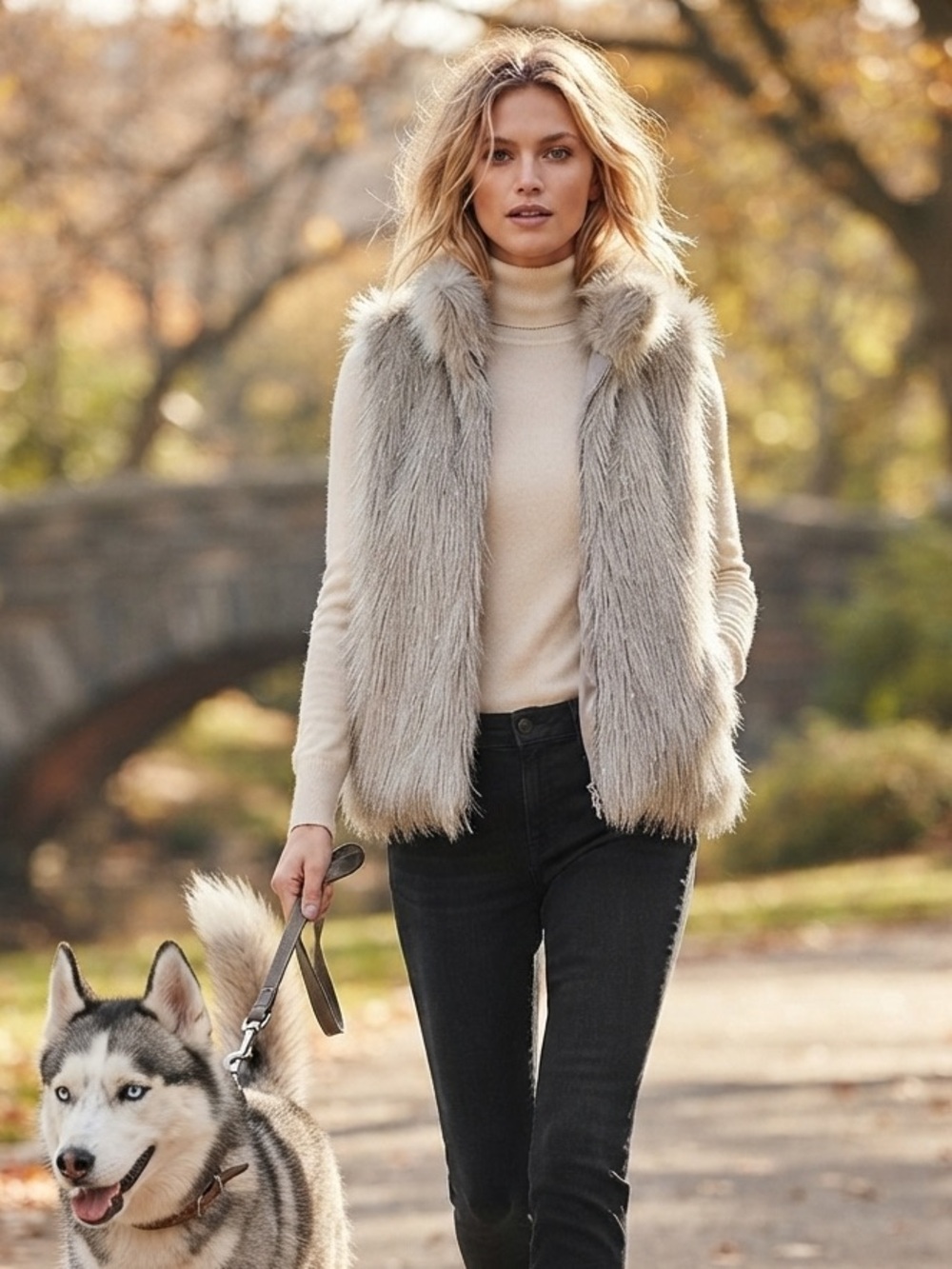 Reversible Faux Fur Vest in Light Gray - Women's Cozy Layer